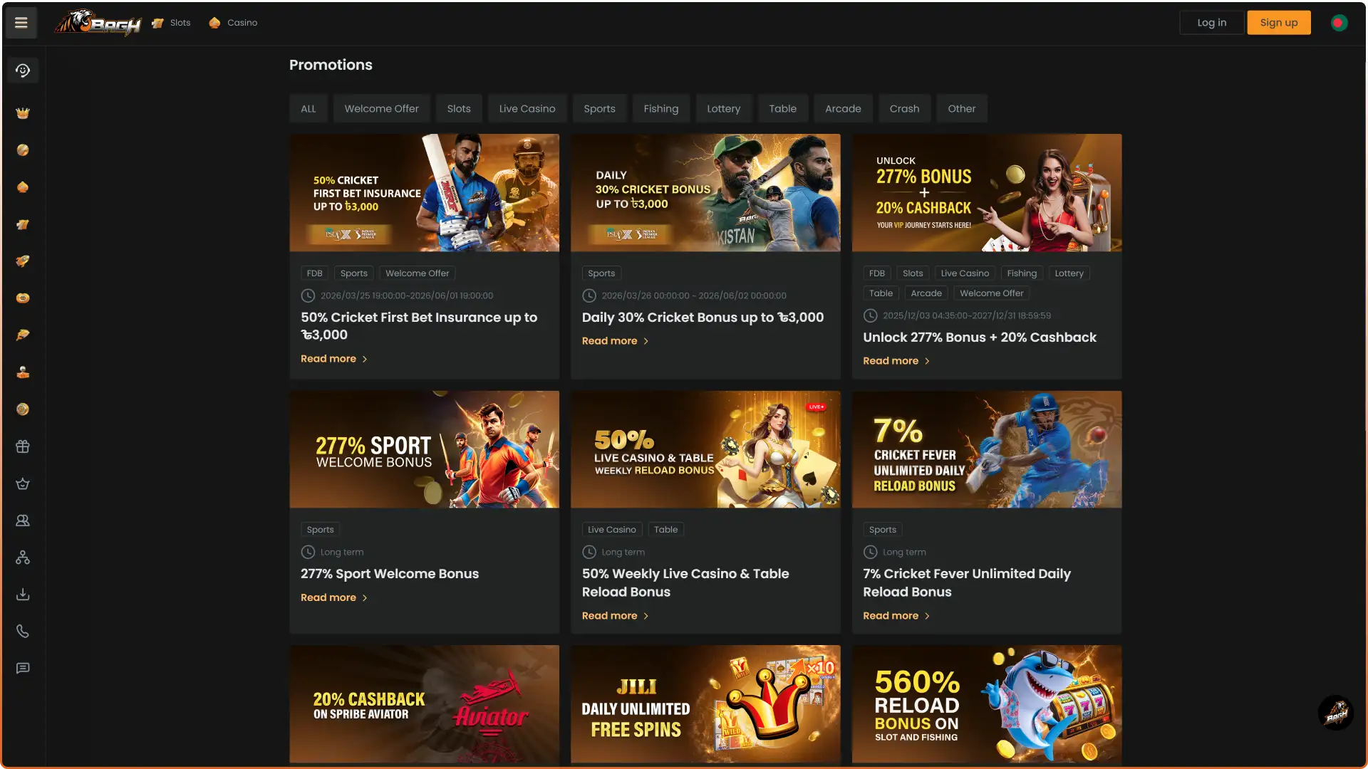Activate a generous welcome bonus on the Bagh main page to increase your winning potential.