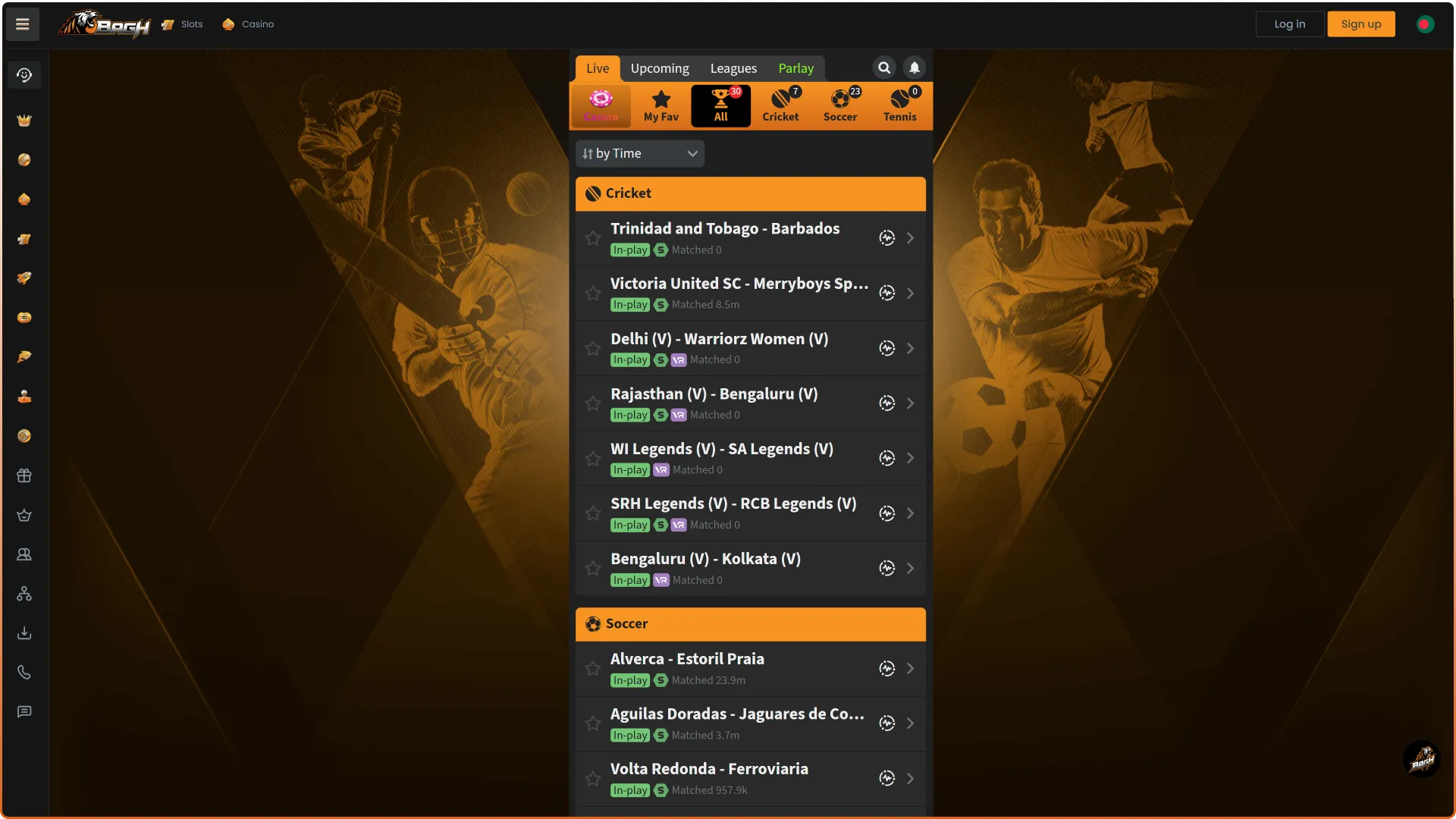 Place winning bets on your favorite athletic events via the Bagh main page sports category.