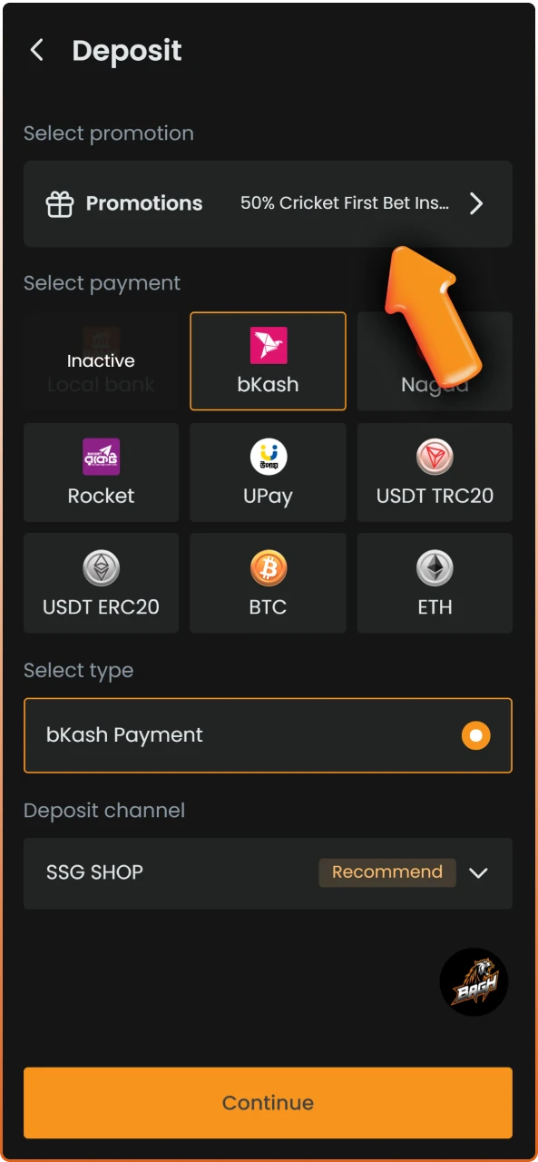 Enter a promo code in the specific field to Use Bagh Bonuses and claim rewards.