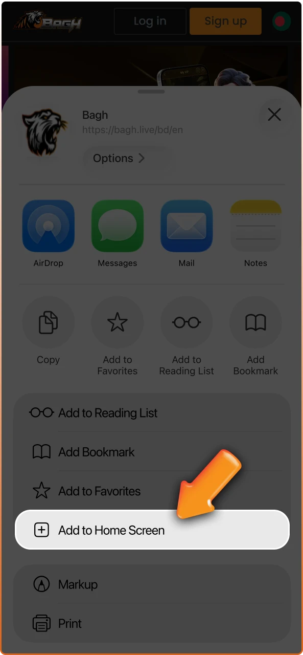 Access the PWA installation option to simplify how you Register on Bagh via Mobile App.