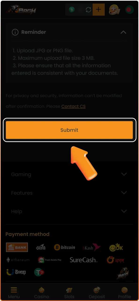 Wait for review by the support team to finalize your Verify Account on Bagh request.