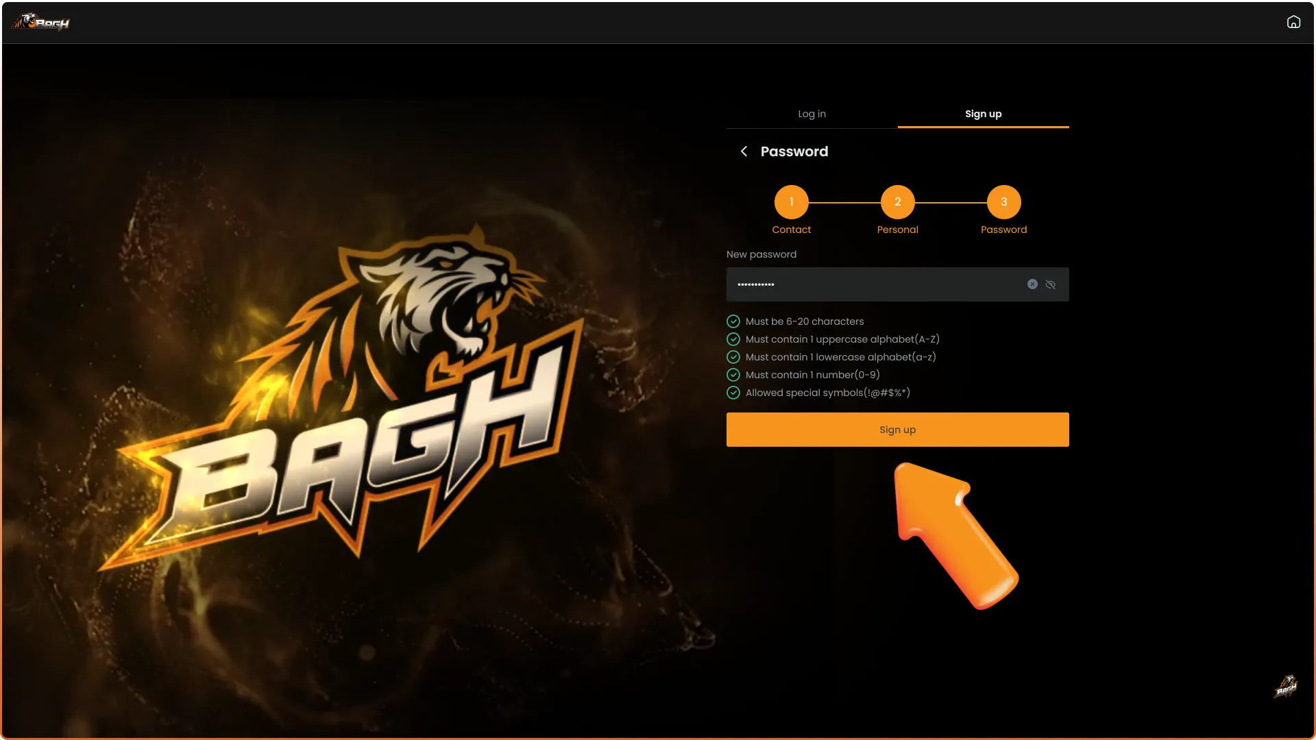 Confirm and submit your details to complete the Register on Bagh process and begin betting.