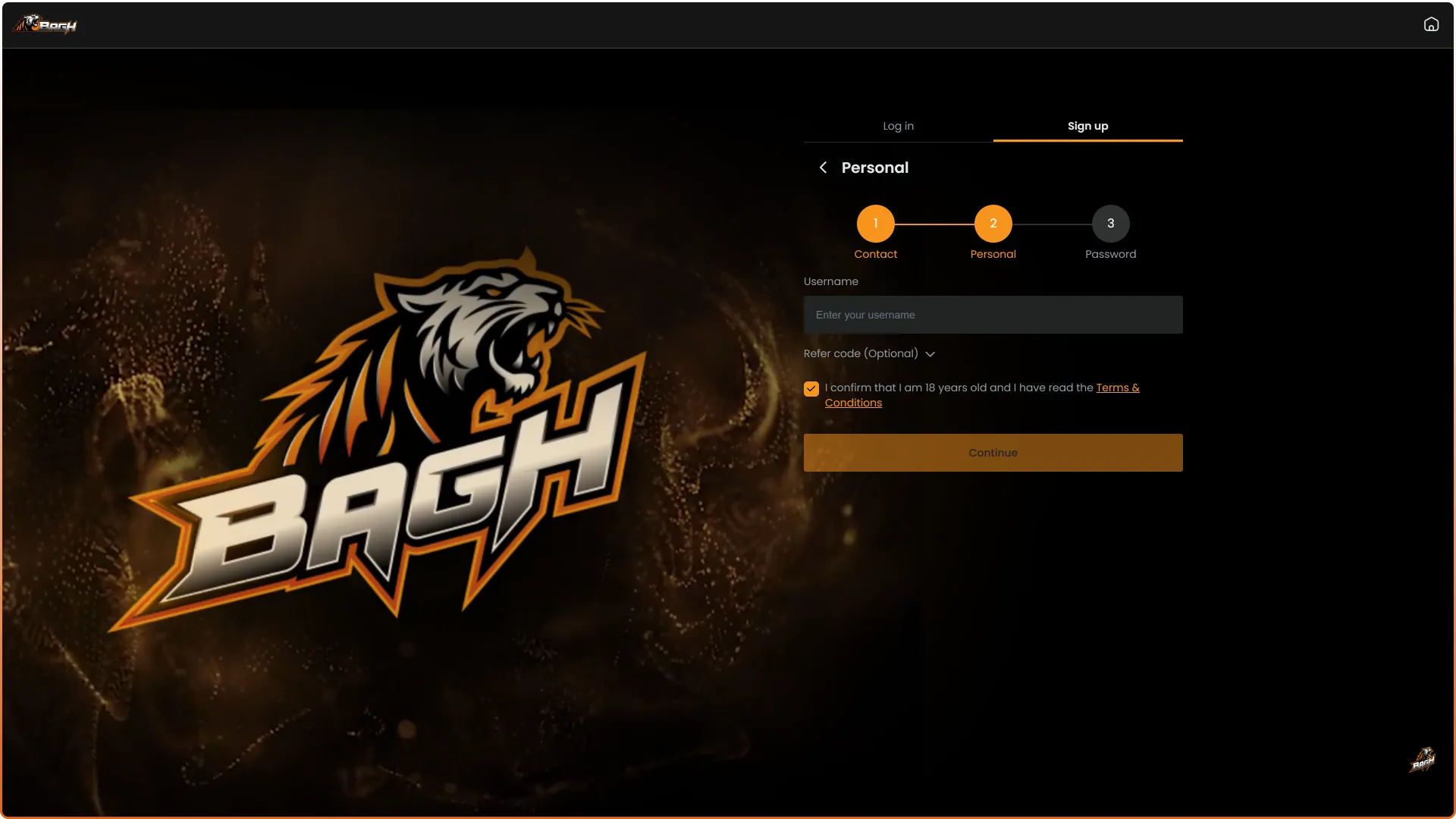 Enter your username to personalize your profile during the Register on Bagh procedure.