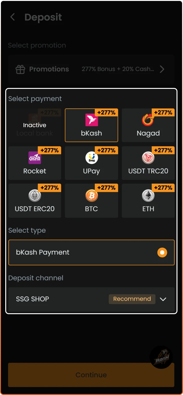 Deposit funds using secure payment methods to Play Slot Games on Bagh for real money.